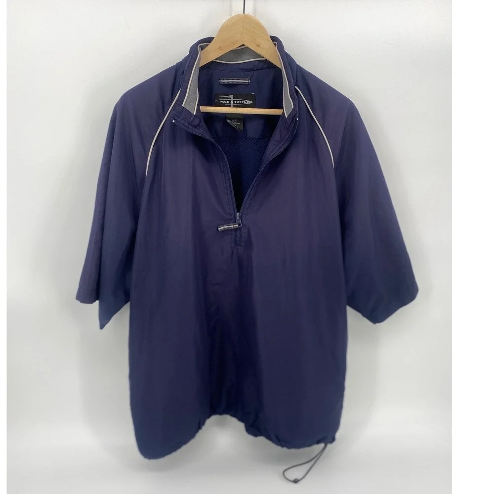 Page & Tuttle Windbreaker Mens Large Navy Blue Short Sleeve Golf Pullover
